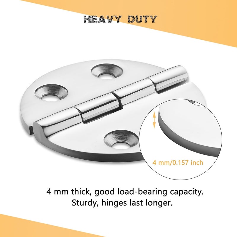DIALESHU Heavy Duty Marine Boat Hatch Hinges, 316 Stainless Steel, 2.5-Inch Round Hinges for Cabinet Door with Screws (2-Pack) - Image 4